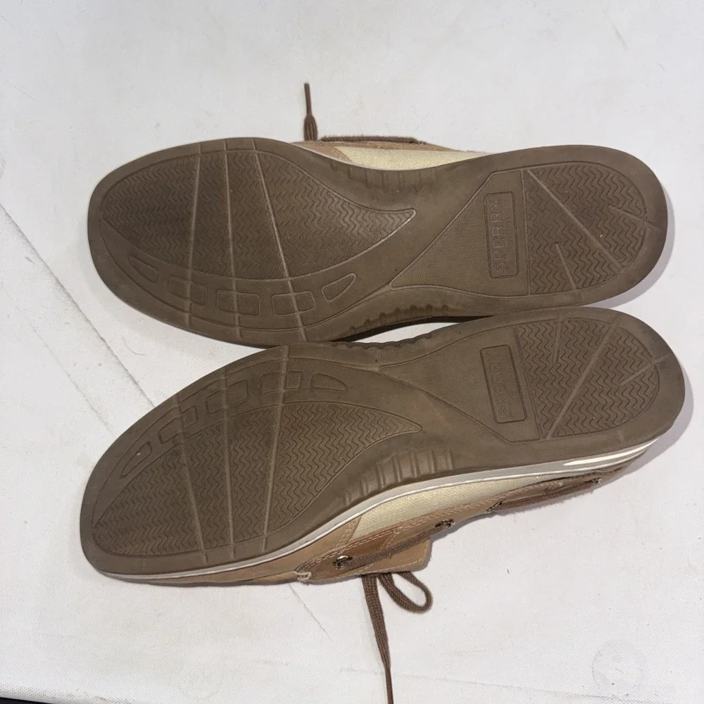 Sperry Bluefish Boat Shoes Linen Tan Old Money Classic Loafers Women's Size 10